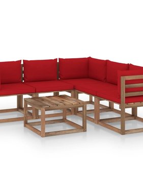 VidaXL 6-delige Loungeset met rode kussens geïmpregneerd grenenhout