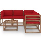 VidaXL 6-delige Loungeset met rode kussens geïmpregneerd grenenhout