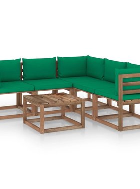 VidaXL 6-delige Loungeset met groene kussens geïmpregneerd grenenhout