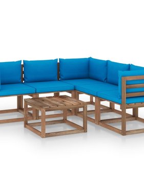 VidaXL 6-delige Loungeset lichtblauwe kussens geïmpregneerd grenenhout