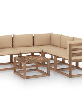 VidaXL 6-delige Loungeset met beige kussens geïmpregneerd grenenhout