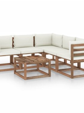 VidaXL 6-delige Loungeset met crèmekleurige kussens grenenhout