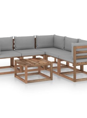 VidaXL 6-delige Loungeset met grijze kussens geïmpregneerd grenenhout