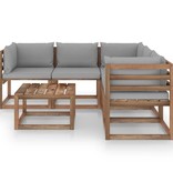 VidaXL 6-delige Loungeset met grijze kussens geïmpregneerd grenenhout