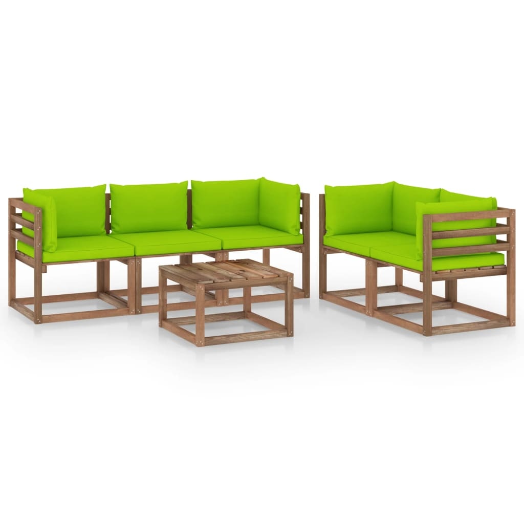 VidaXL 6-delige Loungeset met heldergroene kussens