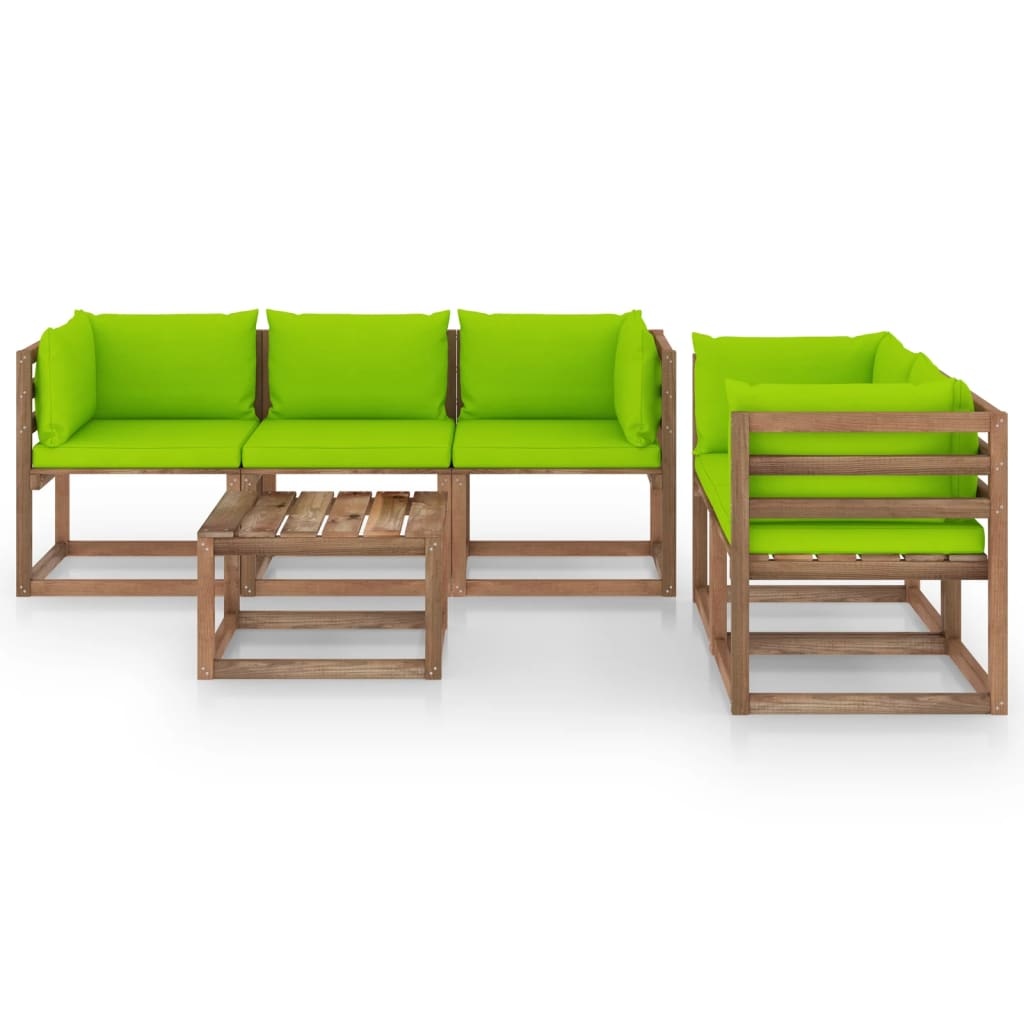 VidaXL 6-delige Loungeset met heldergroene kussens