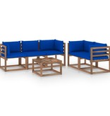 VidaXL 6-delige Loungeset met blauwe kussens