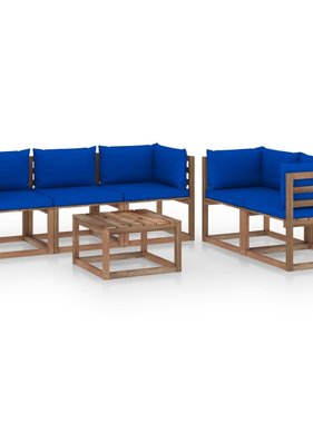 VidaXL 6-delige Loungeset met blauwe kussens