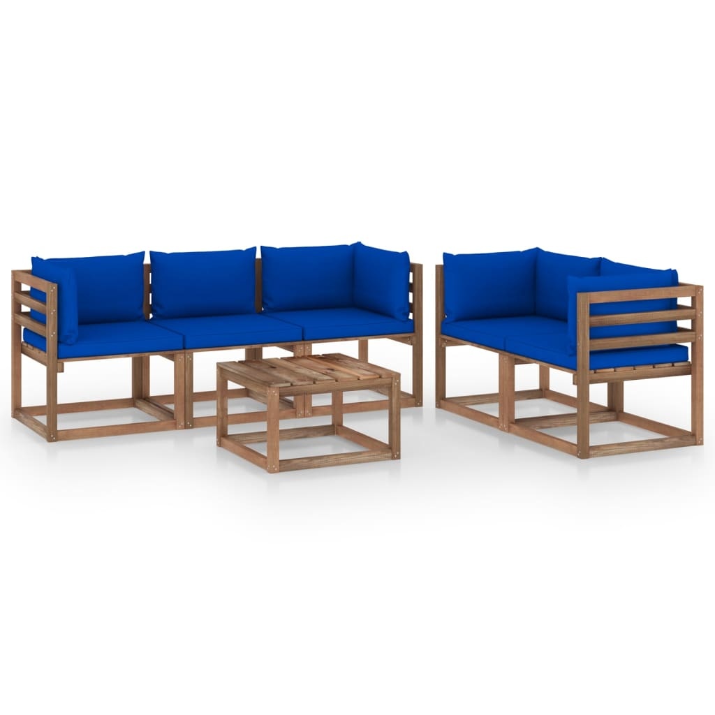 VidaXL 6-delige Loungeset met blauwe kussens