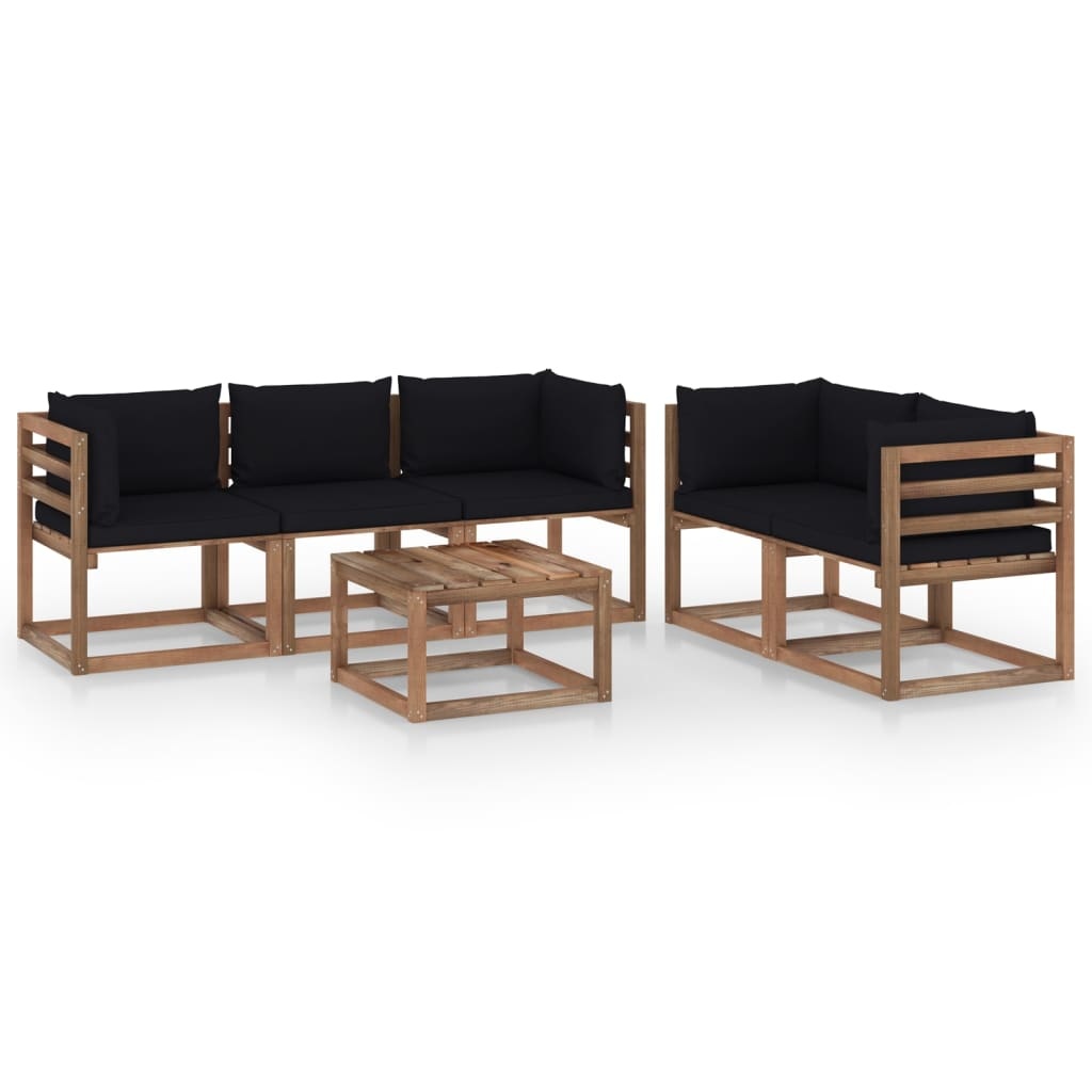 VidaXL 6-delige Loungeset met zwarte kussens