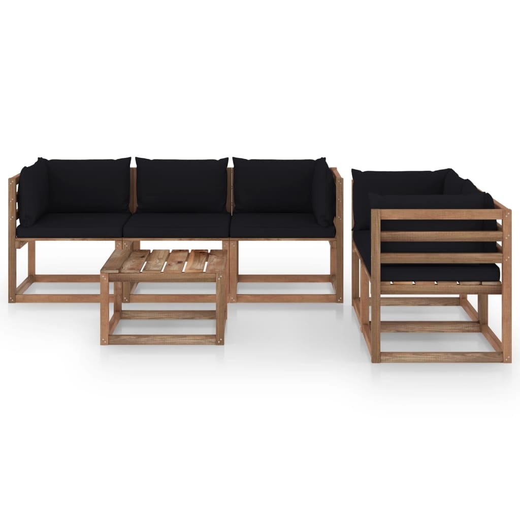 VidaXL 6-delige Loungeset met zwarte kussens