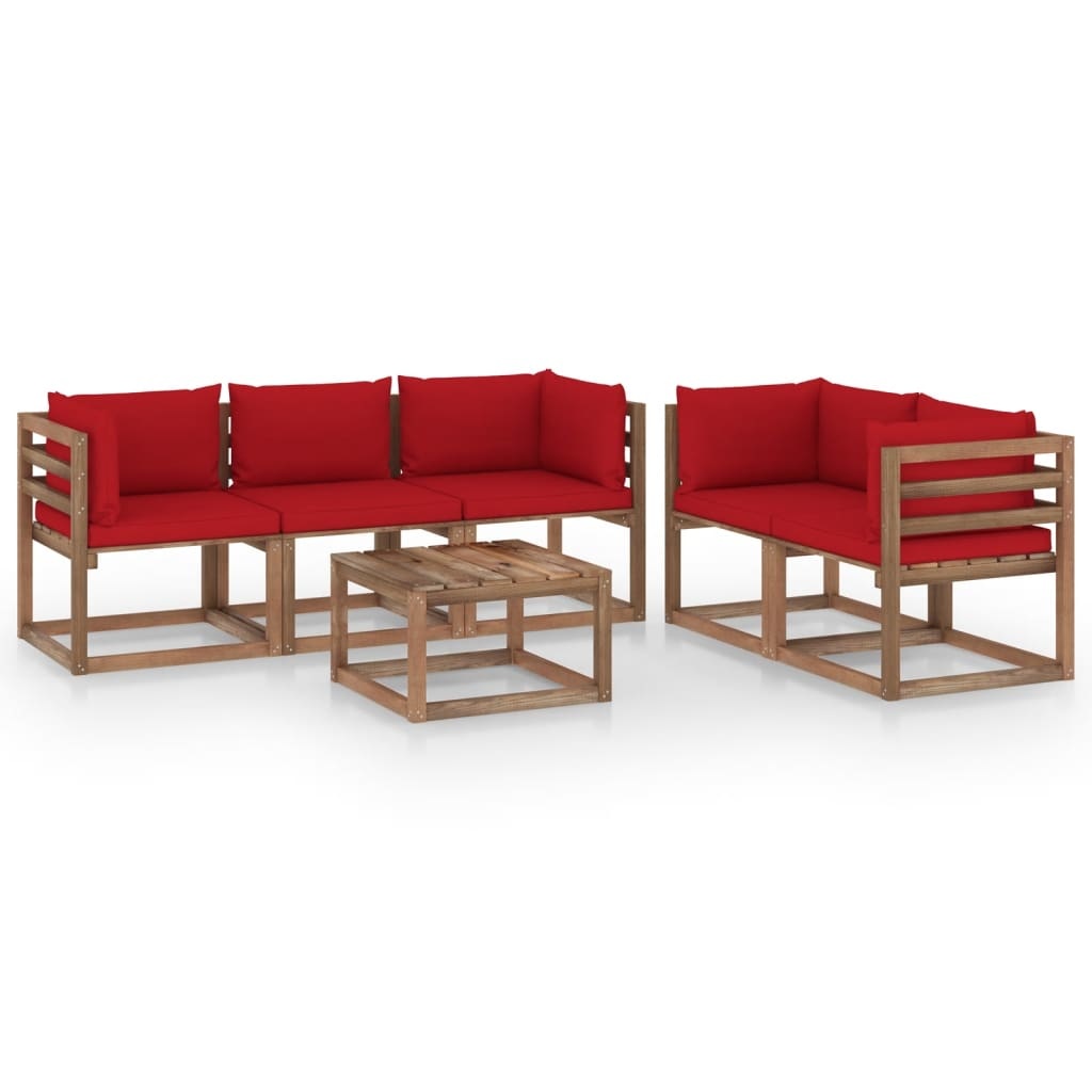 VidaXL 6-delige Loungeset met rode kussens