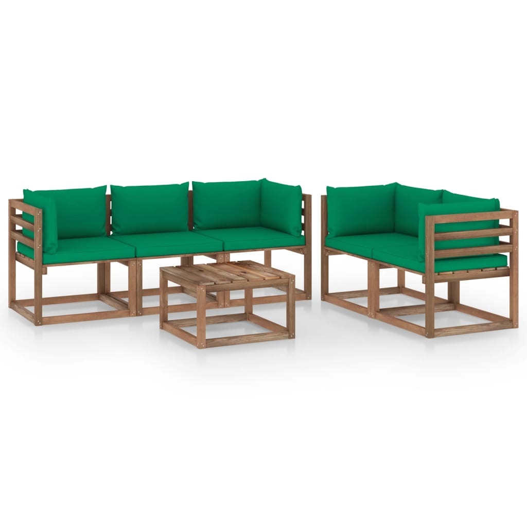 VidaXL 6-delige Loungeset met groene kussens