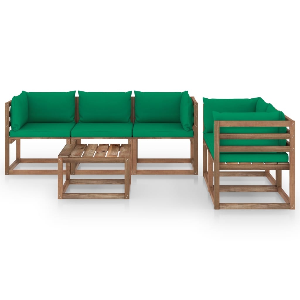 VidaXL 6-delige Loungeset met groene kussens