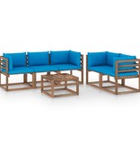 VidaXL 6-delige Loungeset met lichtblauwe kussens
