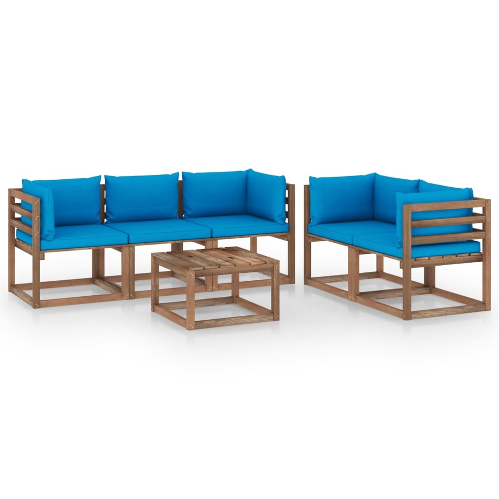 VidaXL 6-delige Loungeset met lichtblauwe kussens