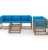 VidaXL 6-delige Loungeset met lichtblauwe kussens