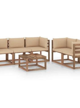 vidaXL 6-delige Loungeset met beige kussens