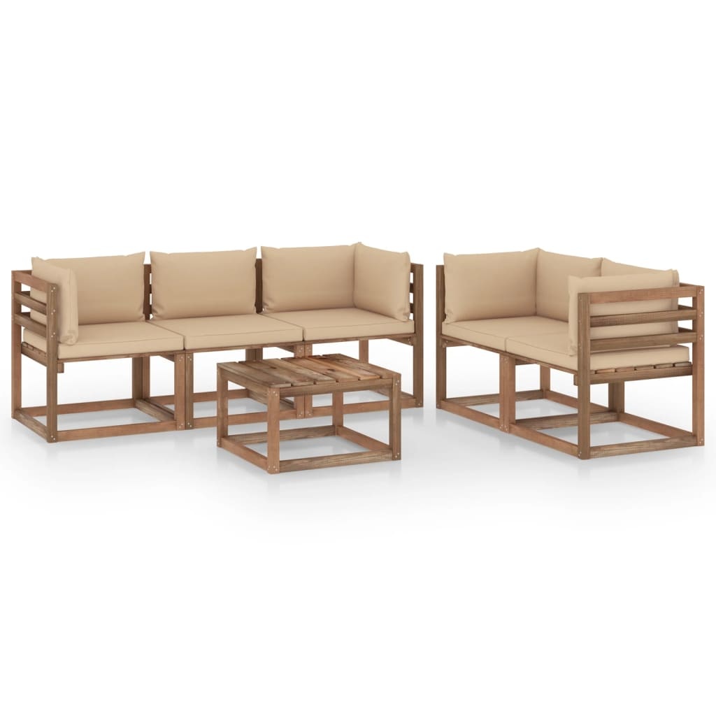 VidaXL 6-delige Loungeset met beige kussens