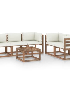 VidaXL 6-delige Loungeset met crèmekleurige kussens