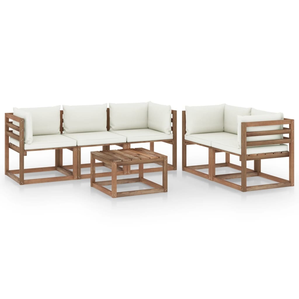 VidaXL 6-delige Loungeset met crèmekleurige kussens