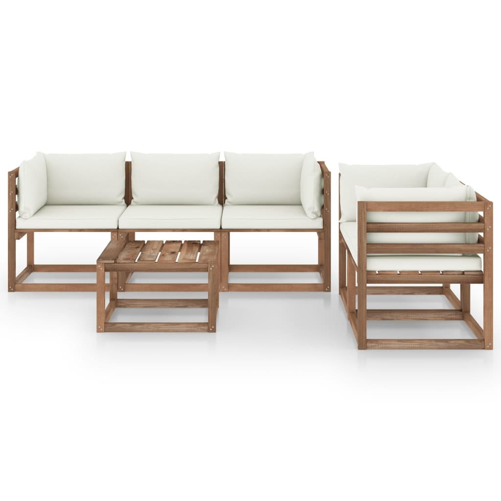 VidaXL 6-delige Loungeset met crèmekleurige kussens