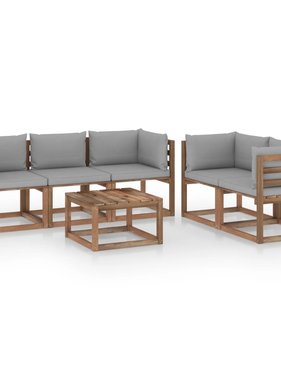 VidaXL 6-delige Loungeset met grijze kussens