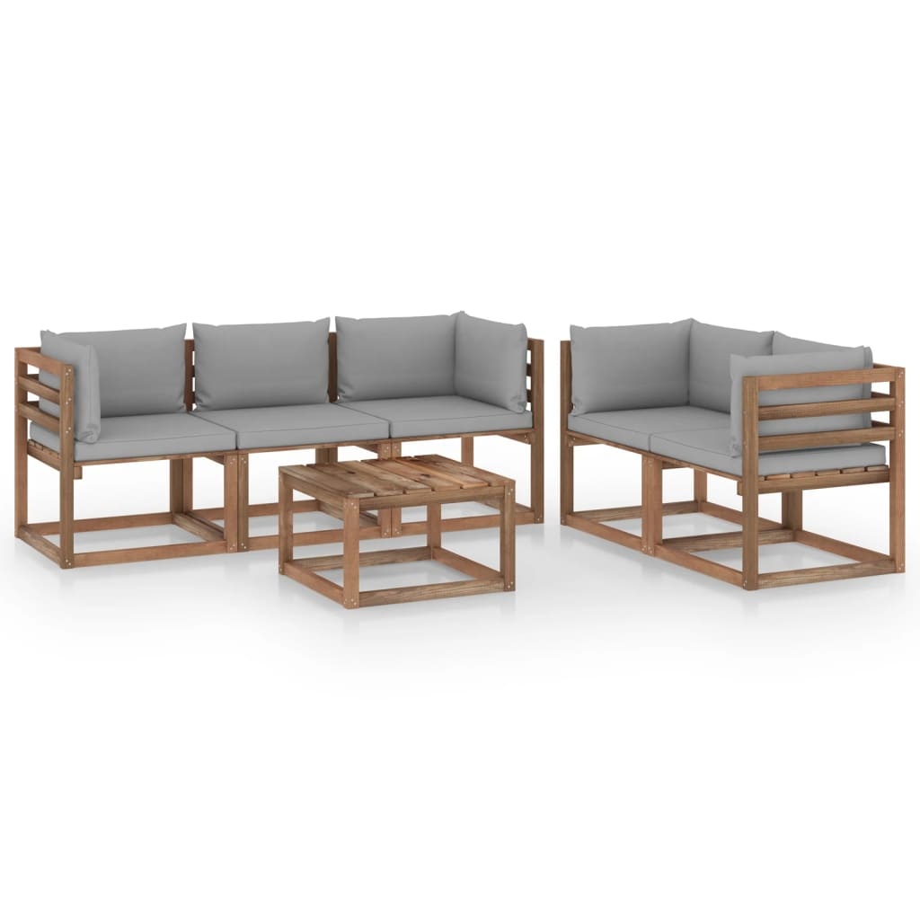 VidaXL 6-delige Loungeset met grijze kussens