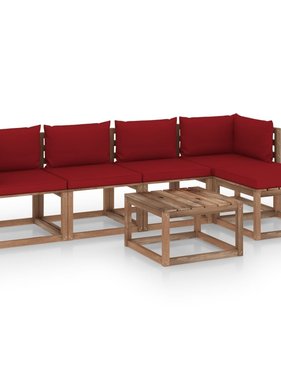 VidaXL 6-delige Loungeset met wijnrode kussens