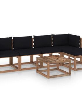 VidaXL 6-delige Loungeset met zwarte kussens