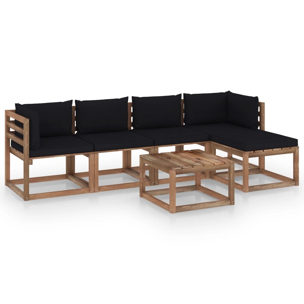 VidaXL 6-delige Loungeset met zwarte kussens
