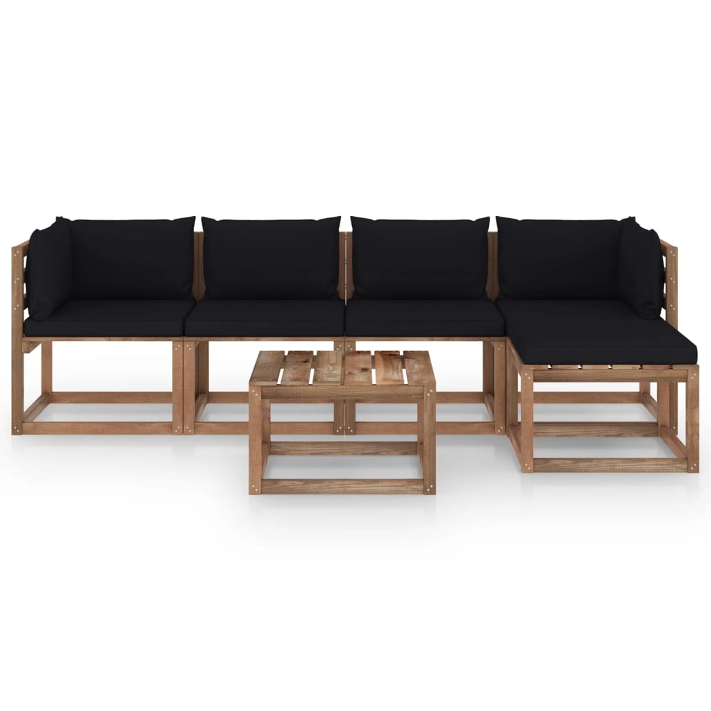 VidaXL 6-delige Loungeset met zwarte kussens