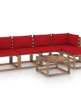 VidaXL 6-delige Loungeset met rode kussens