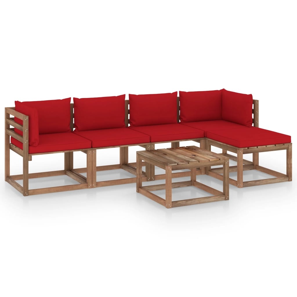 VidaXL 6-delige Loungeset met rode kussens
