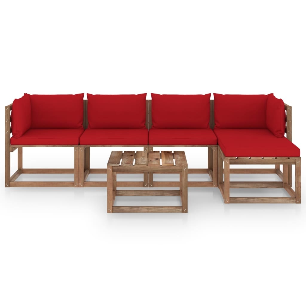 VidaXL 6-delige Loungeset met rode kussens