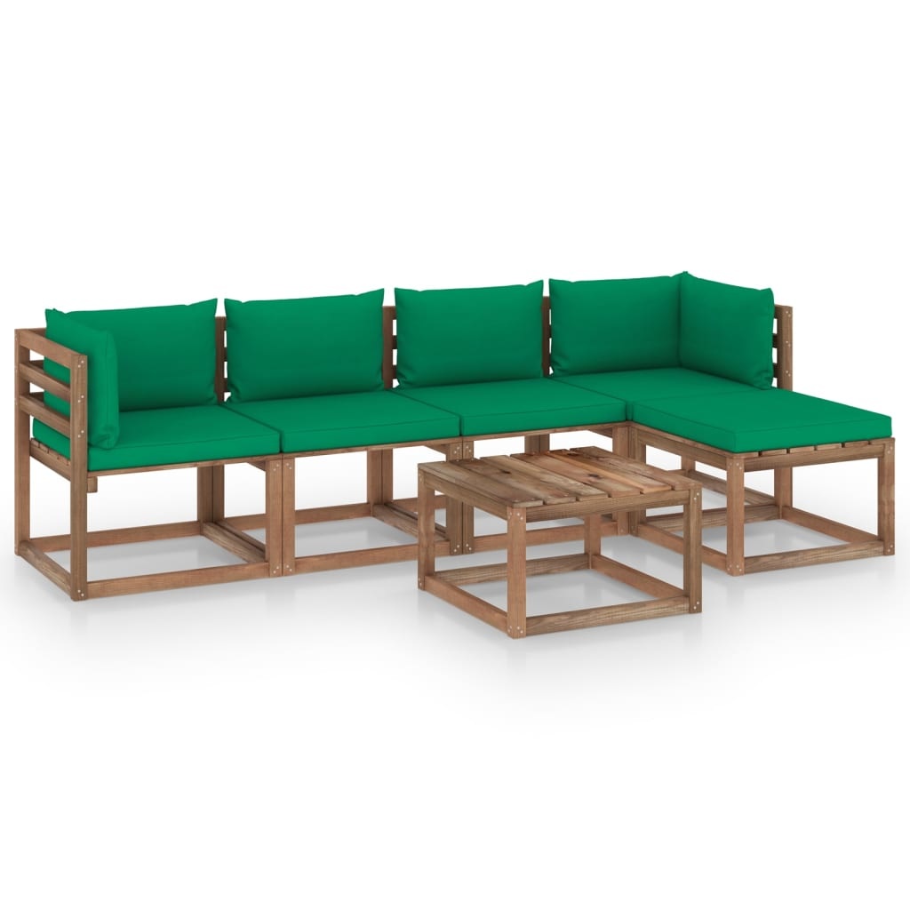 VidaXL 8-delige Loungeset met groene kussens