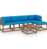 VidaXL 6-delige Loungeset met lichtblauwe kussens