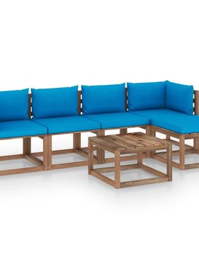 VidaXL 6-delige Loungeset met lichtblauwe kussens