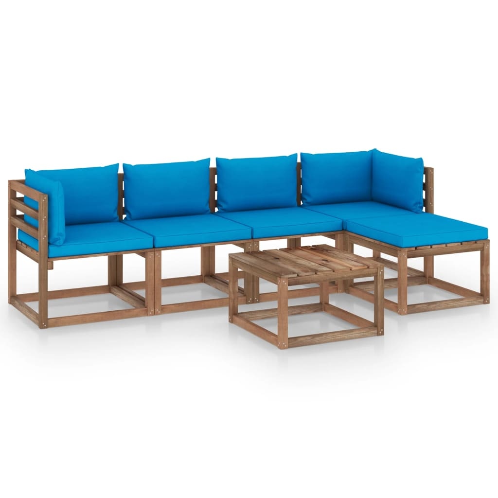 VidaXL 6-delige Loungeset met lichtblauwe kussens