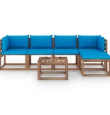 VidaXL 6-delige Loungeset met lichtblauwe kussens