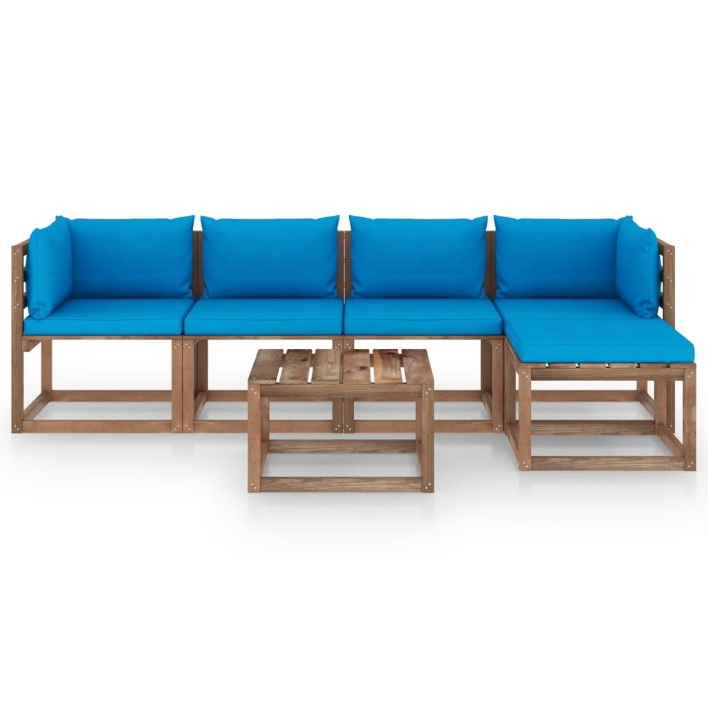 VidaXL 6-delige Loungeset met lichtblauwe kussens
