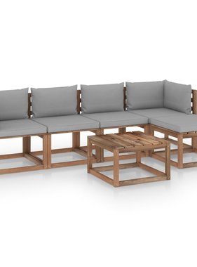 VidaXL 6-delige Loungeset met grijze kussens