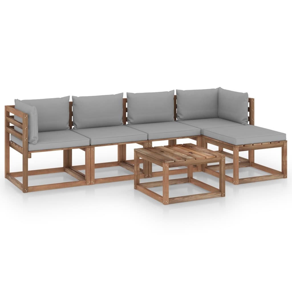 VidaXL 6-delige Loungeset met grijze kussens