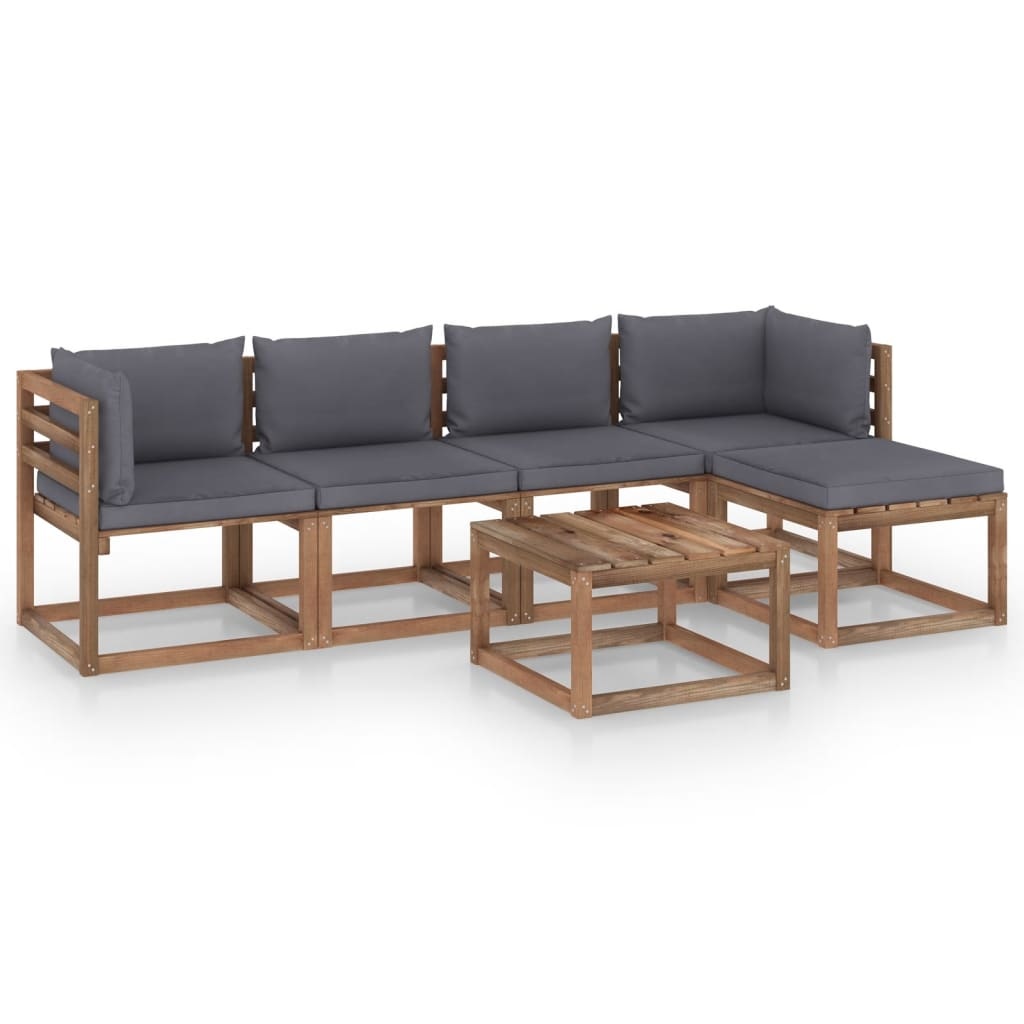VidaXL 6-delige Loungeset met antracietkleurige kussens