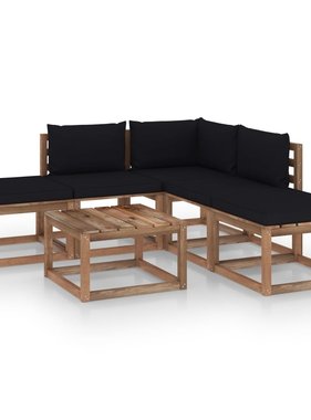 VidaXL 6-delige Loungeset met zwarte kussens