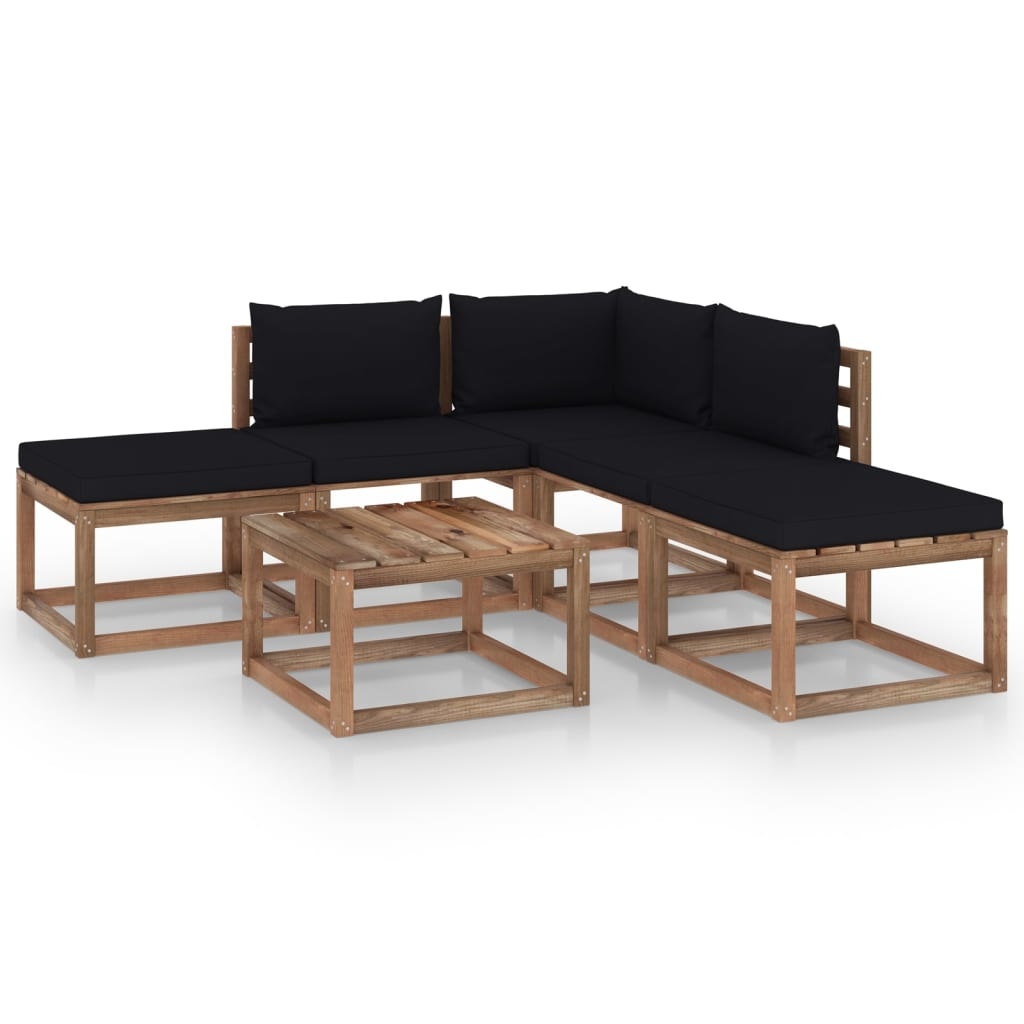 VidaXL 6-delige Loungeset met zwarte kussens