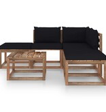VidaXL 6-delige Loungeset met zwarte kussens