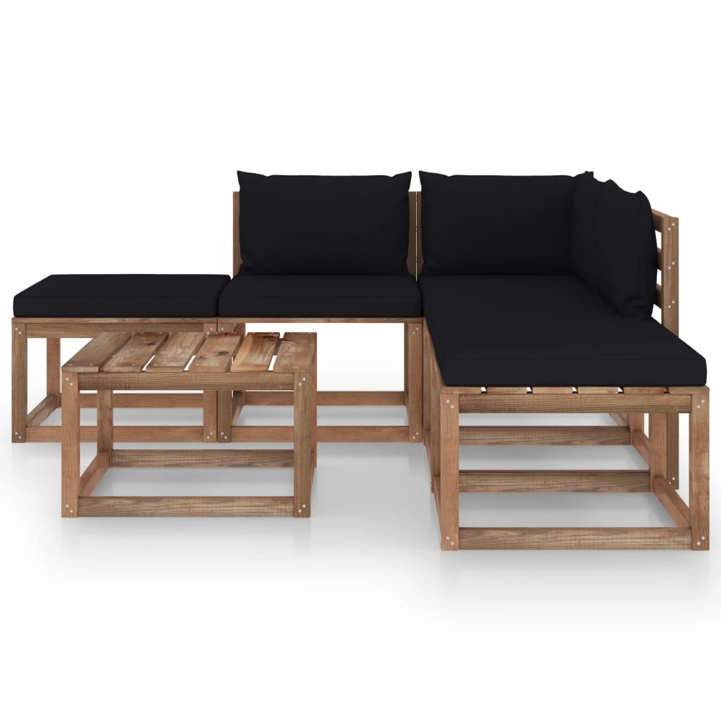 VidaXL 6-delige Loungeset met zwarte kussens