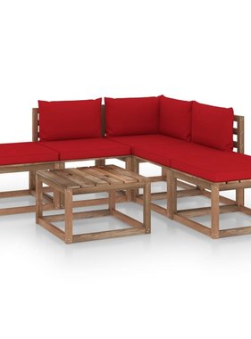 VidaXL 6-delige Loungeset met rode kussens