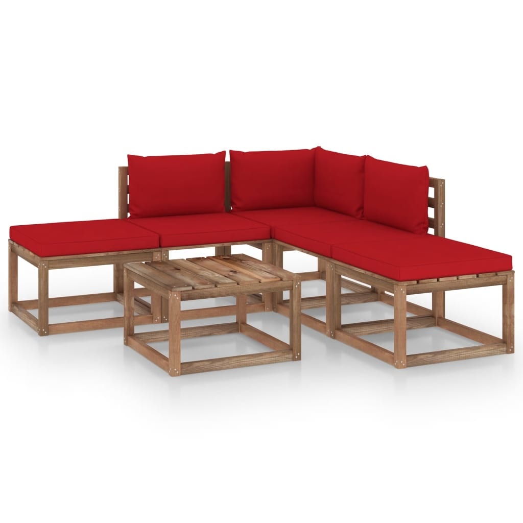 VidaXL 6-delige Loungeset met rode kussens